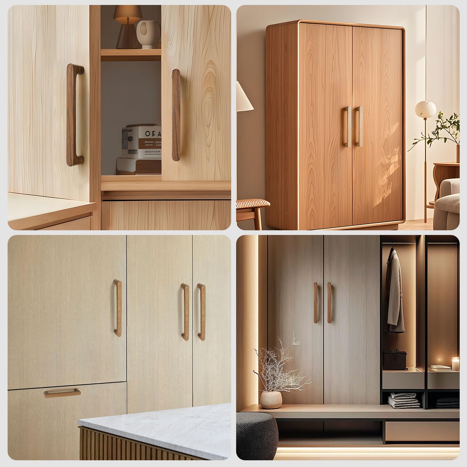 Lot de 8 poignées rondes en bois de hêtre de 9,6 cm pour tiroirs et portes de cuisine