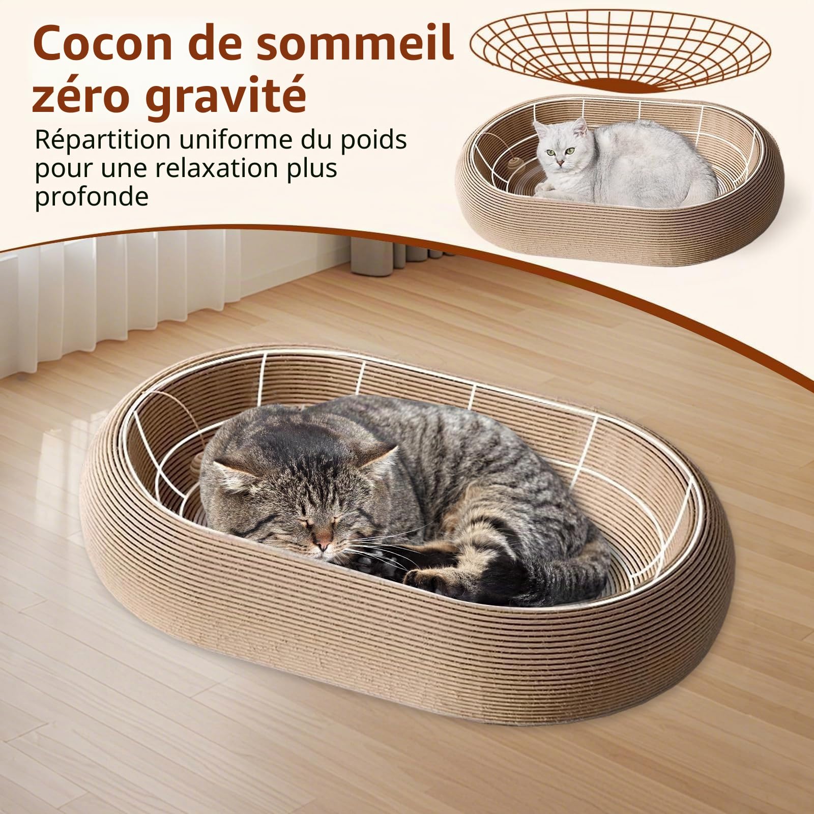 Griffoir en sisal 2 en 1 pour chat, griffoir en sisal, tapis à griffer pour griffer les griffes et se reposer 60 x 40 x 12 cm pour que tous les chats puissent jouer et se détendre (version générale