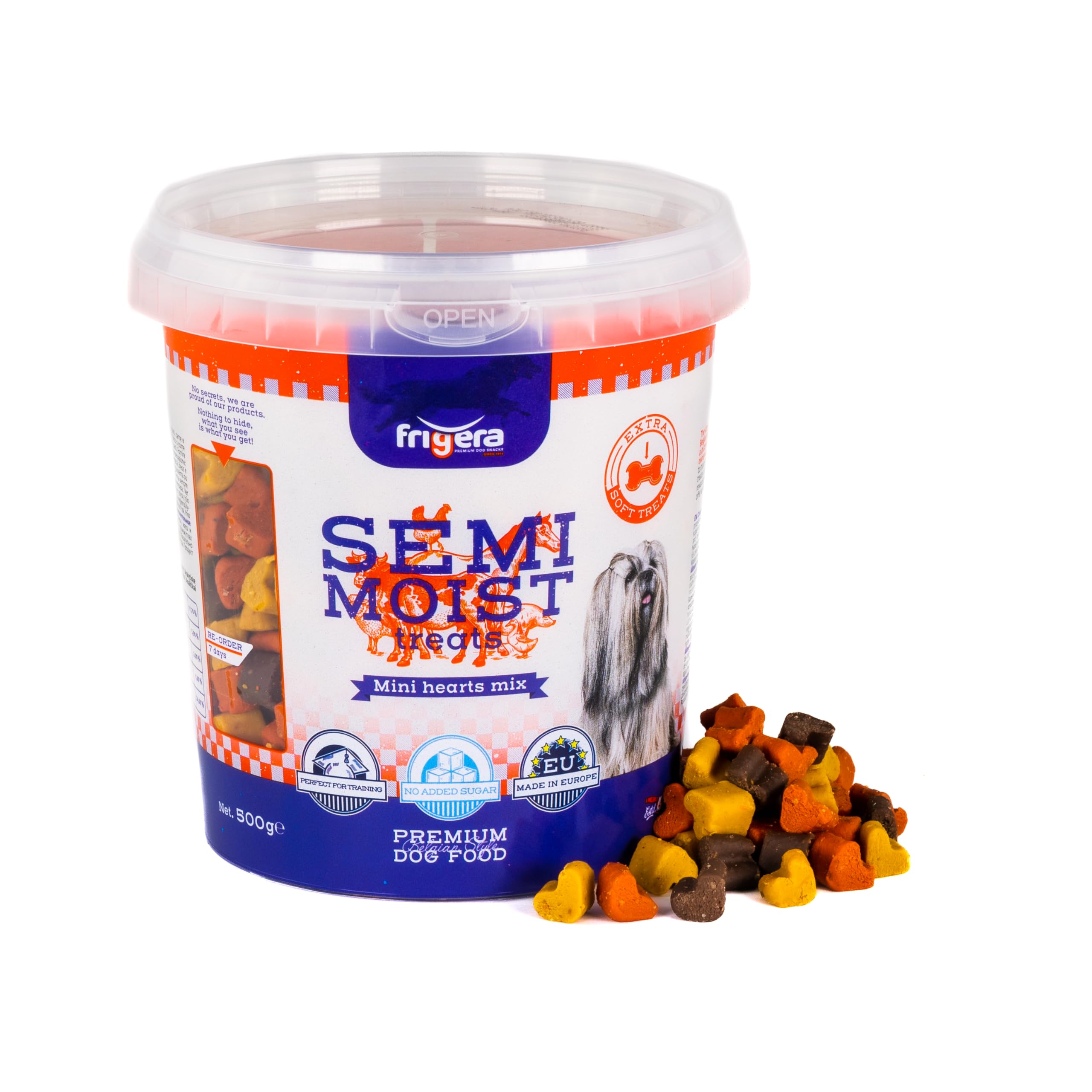 Frigera Semi-Moist Soft Treats Mini Hearts Mix (3) 500g - Weiche Hundeleckerlis, Leckere Belohnung für Training & Zwischendurch, Hergestellt in Belgien