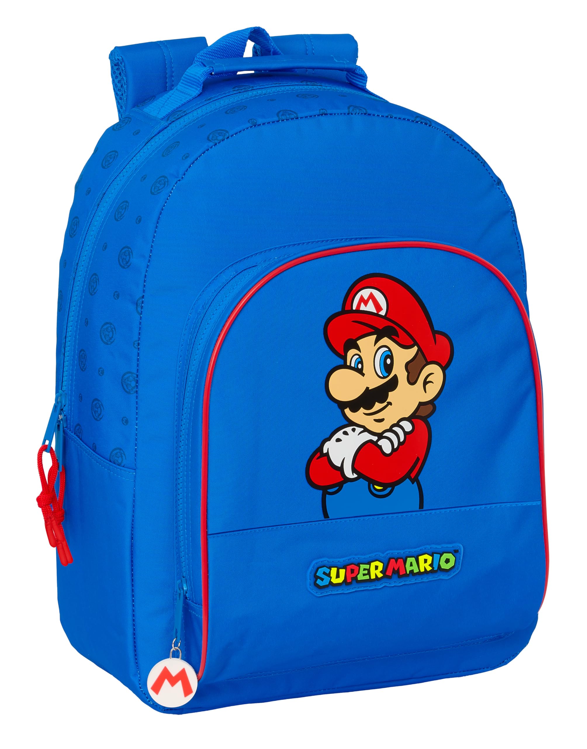 Safta SUPER MARIO PLAY - Mochila Escolar Adaptable a Carro, Mochila, Ideal para Niños de Diferentes Edades, Cómoda y Versátil, Calidad y Resistencia, 32x15x42 cm, Color Azul/Rojo