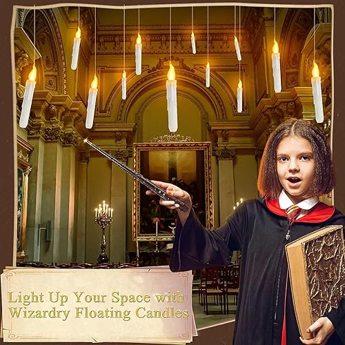 Miniatura 8 de Velas flotantes de Harry con varita mágica de Potter, luz LED parpadeante sin llama, decoración de dormitorio para fiesta en casa, iglesia, funciona