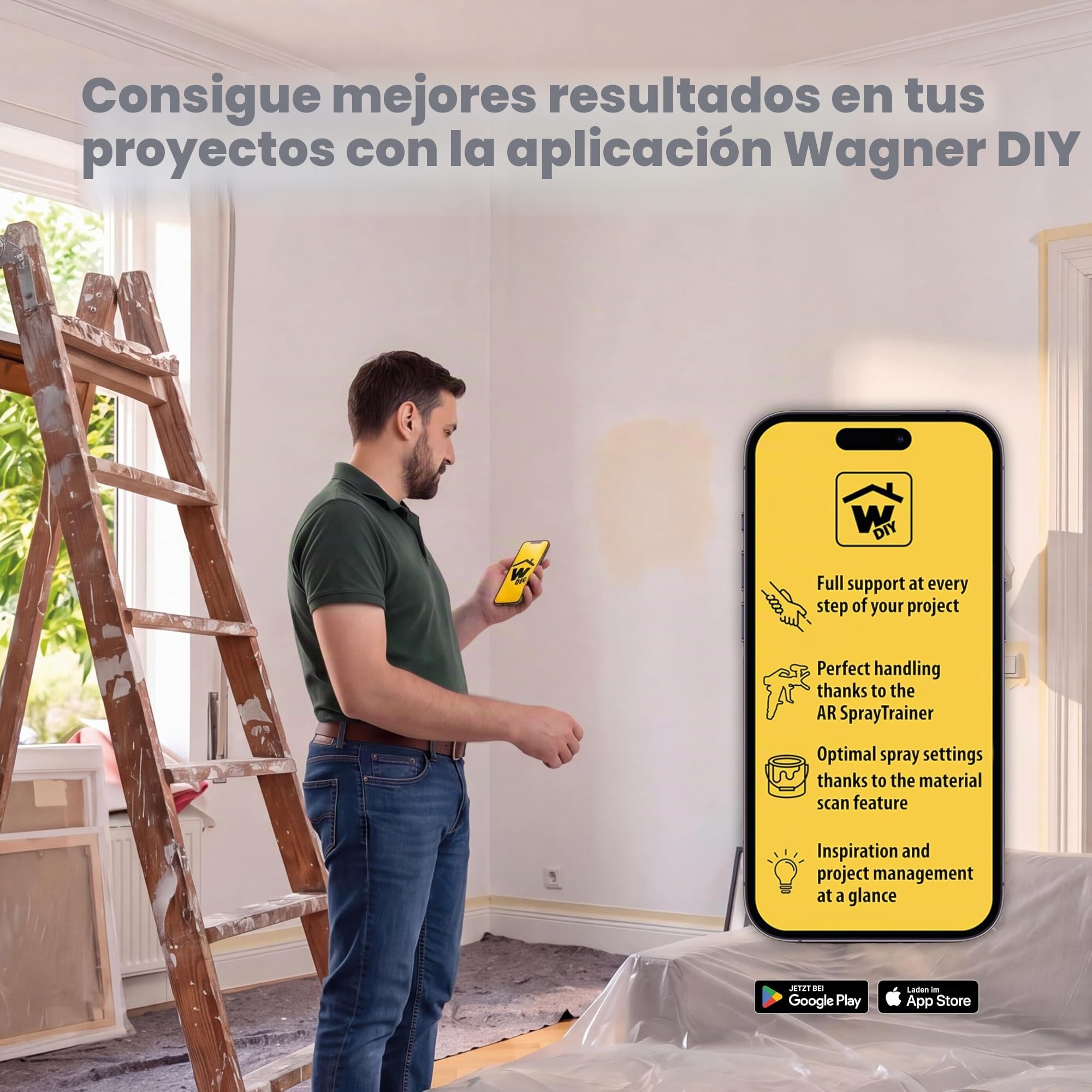 Wagner Airless ControlPro 350 R,Pulverizador de pintura para pared y techo/madera y metal,uso interior y exterior, cubre 15 m² en 2 min, 110 bar, presión de pulverización ajustable, manguera de 15 m