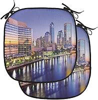 Vista 27 de Lunarable USA Chair Cushion Pad, American Cities Skylines Metropolis Architecture Sketch Style Hand Drawn Art Print, Seat Padding for Kitchen &