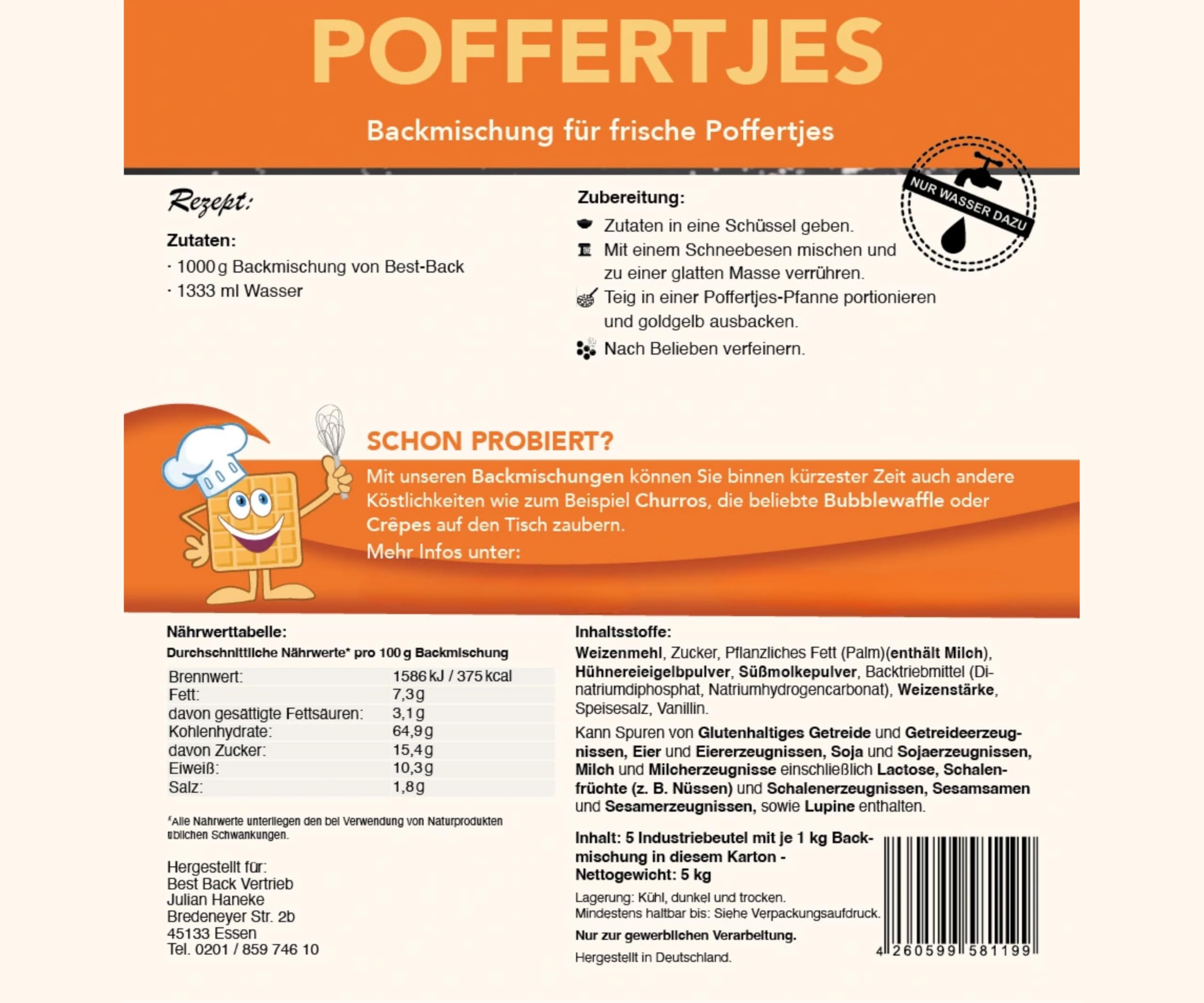 BEST BACK Poffertjes-Mix Backmischung 5 kg, 5er Pack (1 kg)