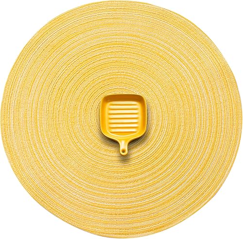 Miniatura 19 de AHHFSMEI Juego de 6 manteles individuales redondos trenzados para mesas de comedor, tejidos naturales, resistentes al calor, 15 pulgadas (azul y