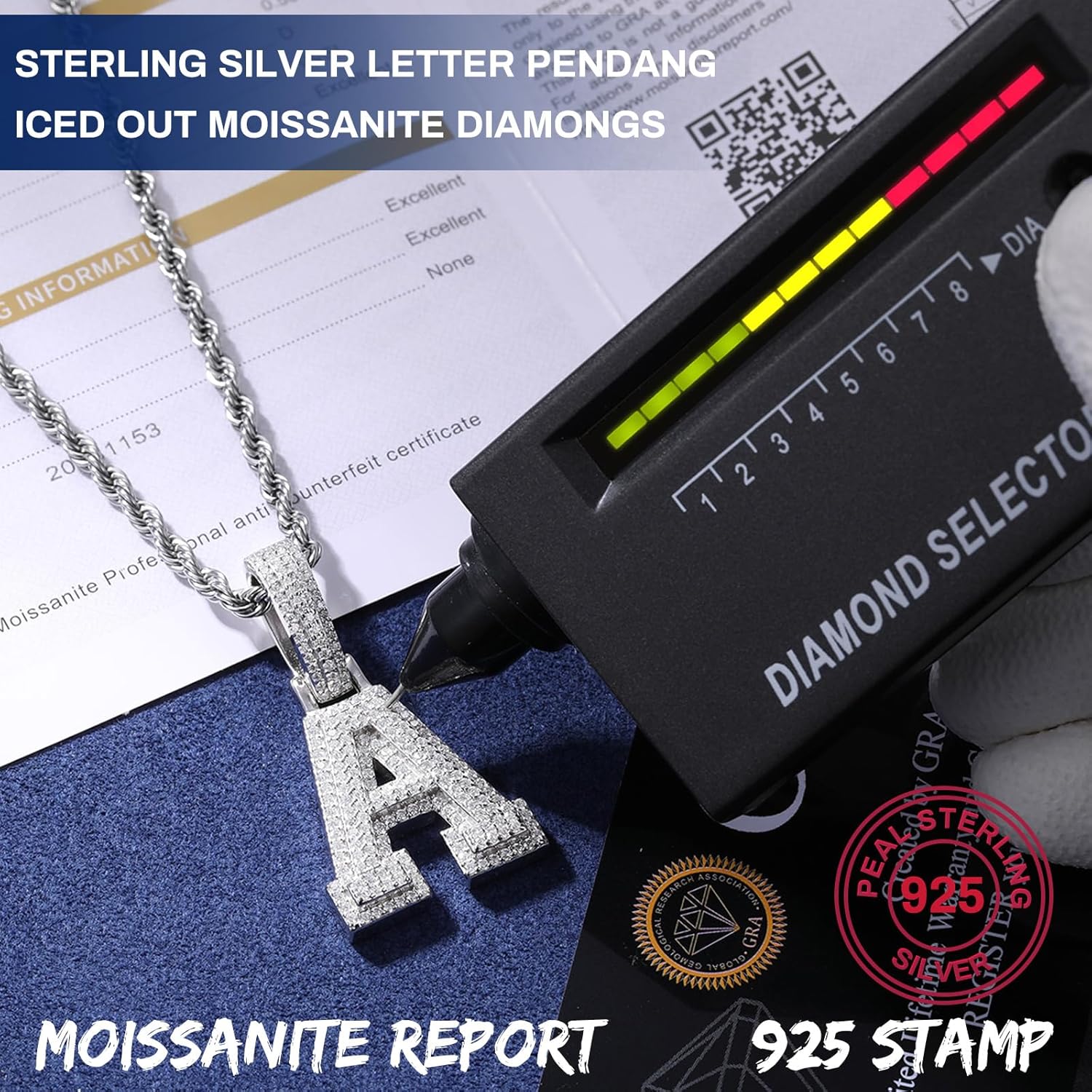 YIMERAIRE 3D Iced Out Letter Pendant Sterling Silver Moissanite Initial Letter Necklace - 925 Sterling Silver Nameplate Pendant For Men & Women - Image 4