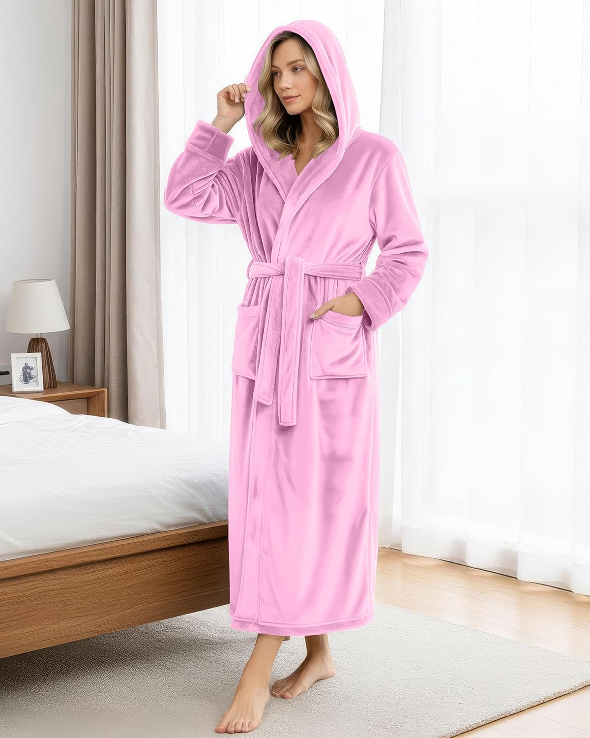 NY Threads Women's Fleece Hooded Bathrobe Plush Long Spa Robe, Medium - Image 6