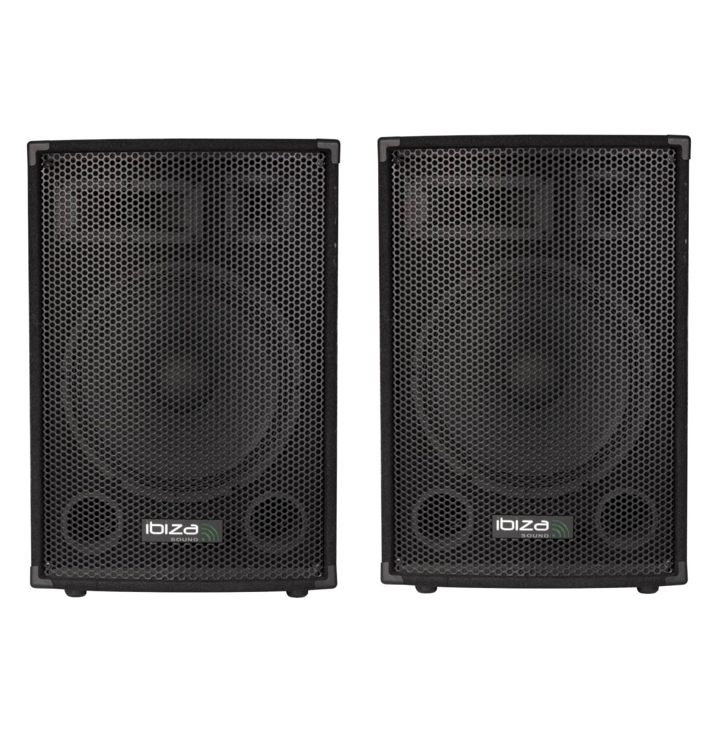 Ibiza - Pack Sono 1400W - 2 Enceintes DISCO8B 2X300W + Caisson Actif Ibiza SUB15A 800W + Pieds SS01B-MINI + Câbles -Soirée DJ Club Fête