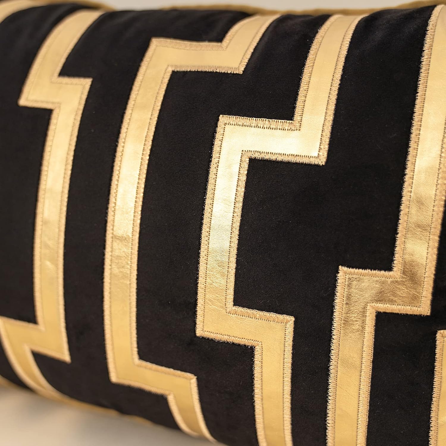 Alerfa Geometric Gold Leather Striped Throw Pillow Cover 12x20 Inch, Luxury Velvet Embroidered Decorative Lumbar Pillow Cover for Couch Living Room Bedroom, Black - Image 6