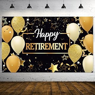 Happy Retirement Party Decorations Happy Retirement Backdrop Banner Black Gold Retirement Sign Banner Retirement Party Banner Photo Booth Backdrop Background for Retirement Party, 70.8 x 43.3 inch