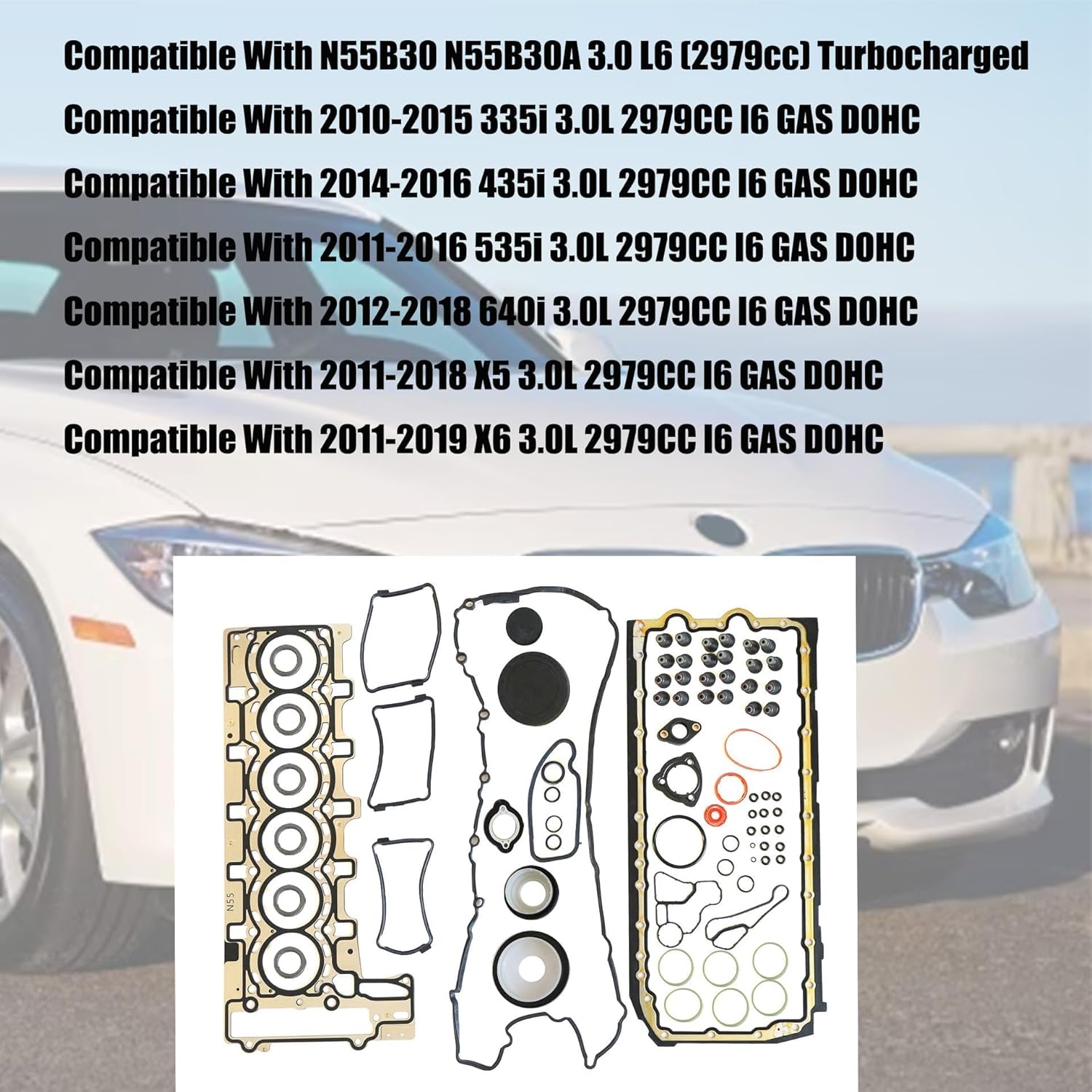 GXARTS Engine Head Gasket Set 11127599212 Rebuild Kit w/Valve Cover Gasket Set Compatible with BMW 335i 2010-2015 X5 2010-2015 3.0L Turbocharged 11127599212 11127587804 N55B30 N55B30A
