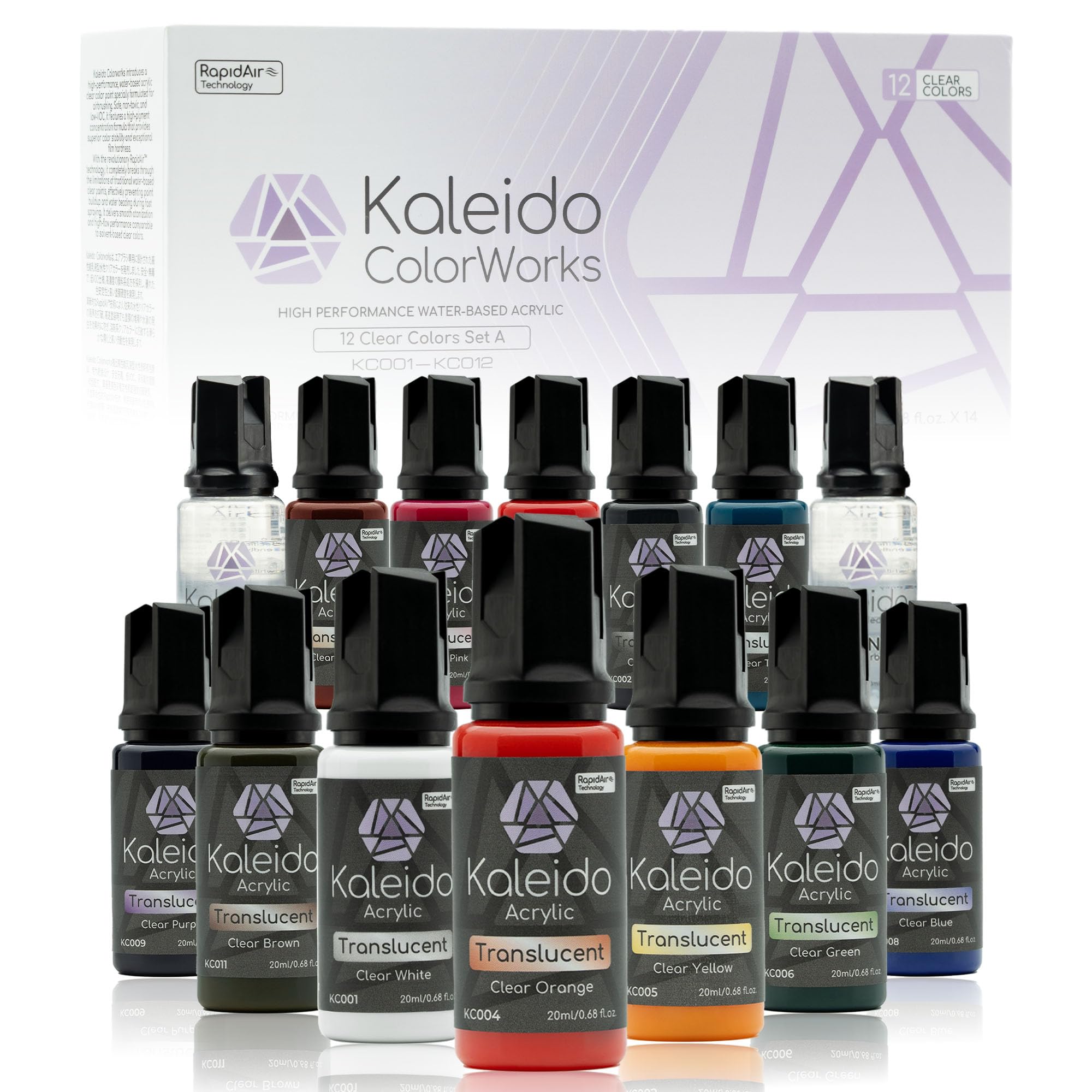 Gaahleri Kaleido Clear Colors 12-kolorowy zestaw - farba akrylowa w sprayu na bazie wody dla modeli w skali, Gundam, Gunpla, Mecha, samochodów i miniatur - wstępnie rozcieńczona, wysoki połysk