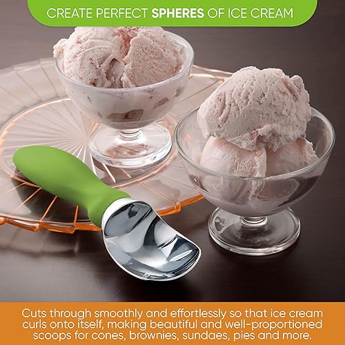 Vista 115 de Spring Chef Cuchara de helado rosa resistente con mango de agarre suave, cuchara de helado profesional, cuchara de helado de metal para masa