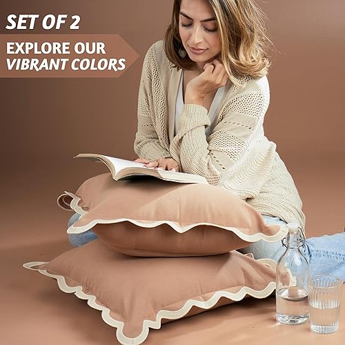 Miniatura 3 de Folkulture Fundas de almohada decorativas para sofá, de 18 x 18 pulgadas, para sala de estar, 100% algodón, juego de 2 fundas de almohada bohemias o