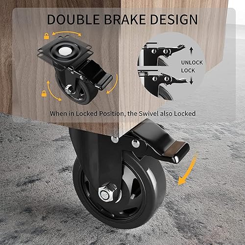 Miniatura 8 de Ruedas giratorias de 2 pulgadas, juego de 4 ruedas, ruedas resistentes con freno, ruedas giratorias industriales de bloqueo para muebles y carrito