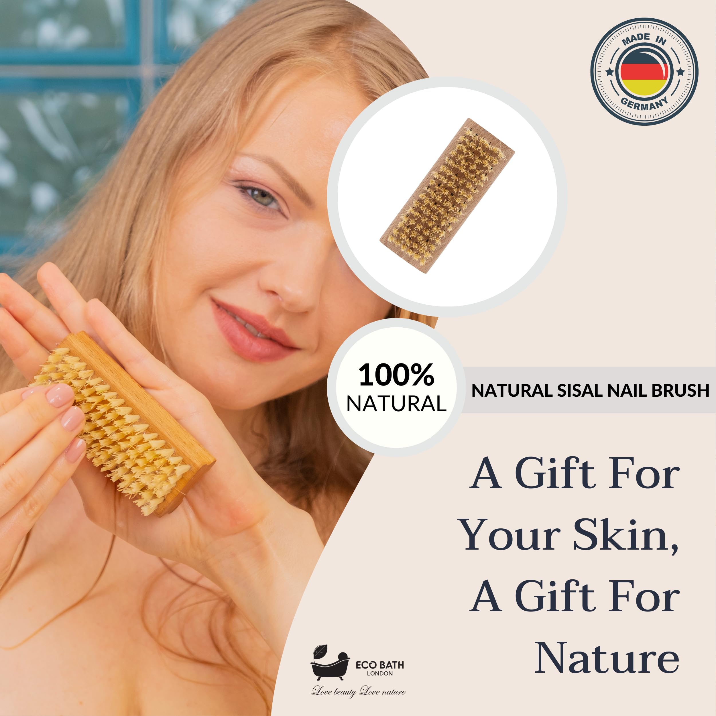 Eco Bath London Natural Sisal Double-Sided Nail Brush Made in Germany