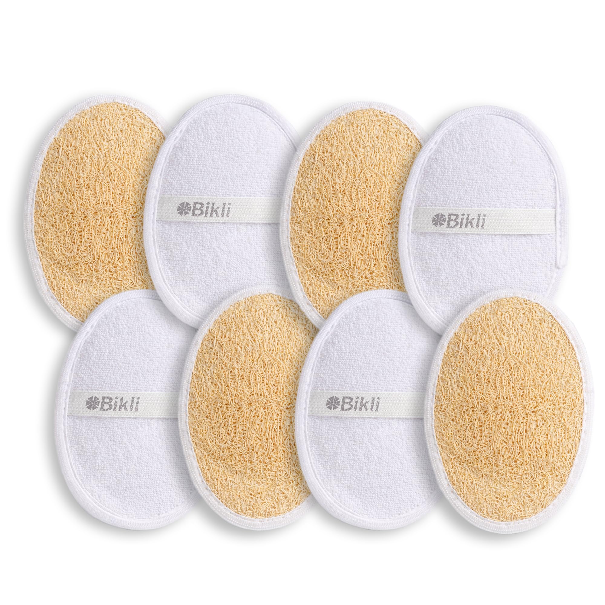 Bikli Natural Loofah for bathing Pack of 8 | Body Scrubber for Exfoliation & Dead Skin Removal | Rich Lather Bath Sponge | Reusable, Eco-Friendly & Biodegradable Shower Loofah for Men &