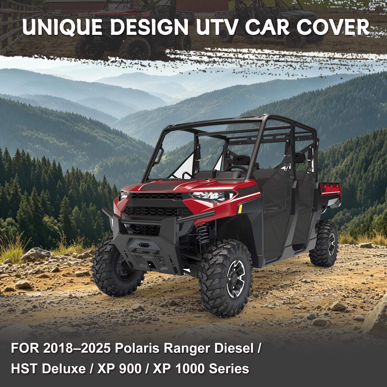 wasserdichte UTV-Abdeckung für 2018–2025 Polaris Ranger Diesel HST Deluxe | XP 900 XP 1000 Series, UTV Abdeckplane Wetterfest Outdoor Plane Garage