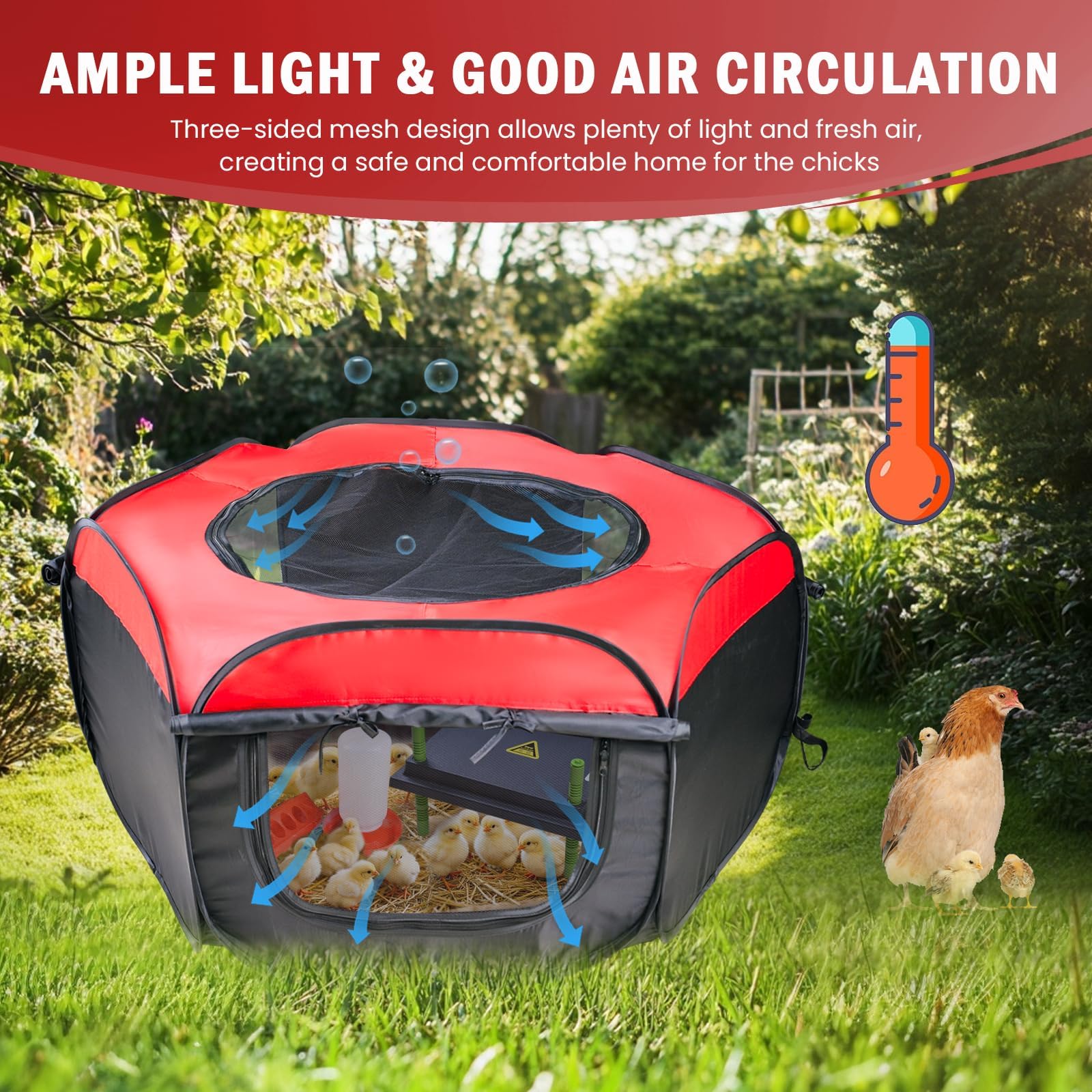 Kükenaufzuchtbox für Küken,Wärmeplatte Küken 25x30cm, Kükenaufzuchtbox, 4-in-1-Set mit Futtertrog und Tränke