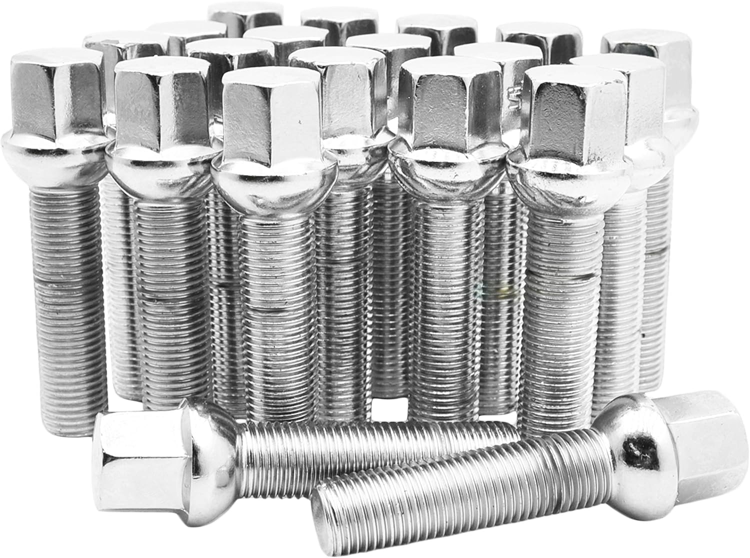 Venum wheel accessories 20Pc Chrome M14x1.5 Ball Seat Lug Bolts 55 mm Extended Shank Length Radius Works with Volkswagen Audi Mercedes Benz Porsche Vehicle W/Factory Wheels