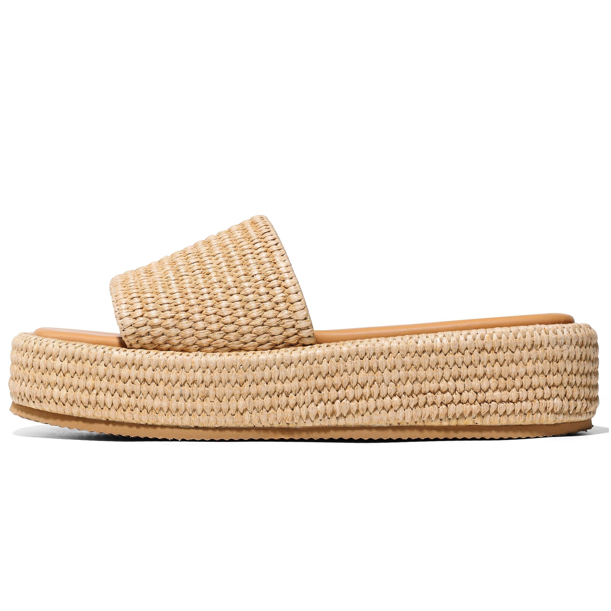 Erocalli Platform Sandals Women Cute Wedge Espadrilles Slip on Summer Beach Raffia Vacation Sandal Comfortable Open Toe Dressy Shoes