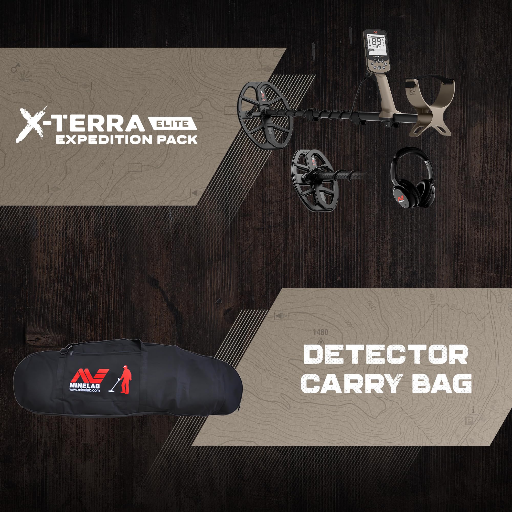 MINELAB X-Terra Elite Expedition Bundle, étanche, Détecteur de Métaux Tout Terrain, Multi-IQ, Inclus V8X Coil, V12X Coil, ML85 casque