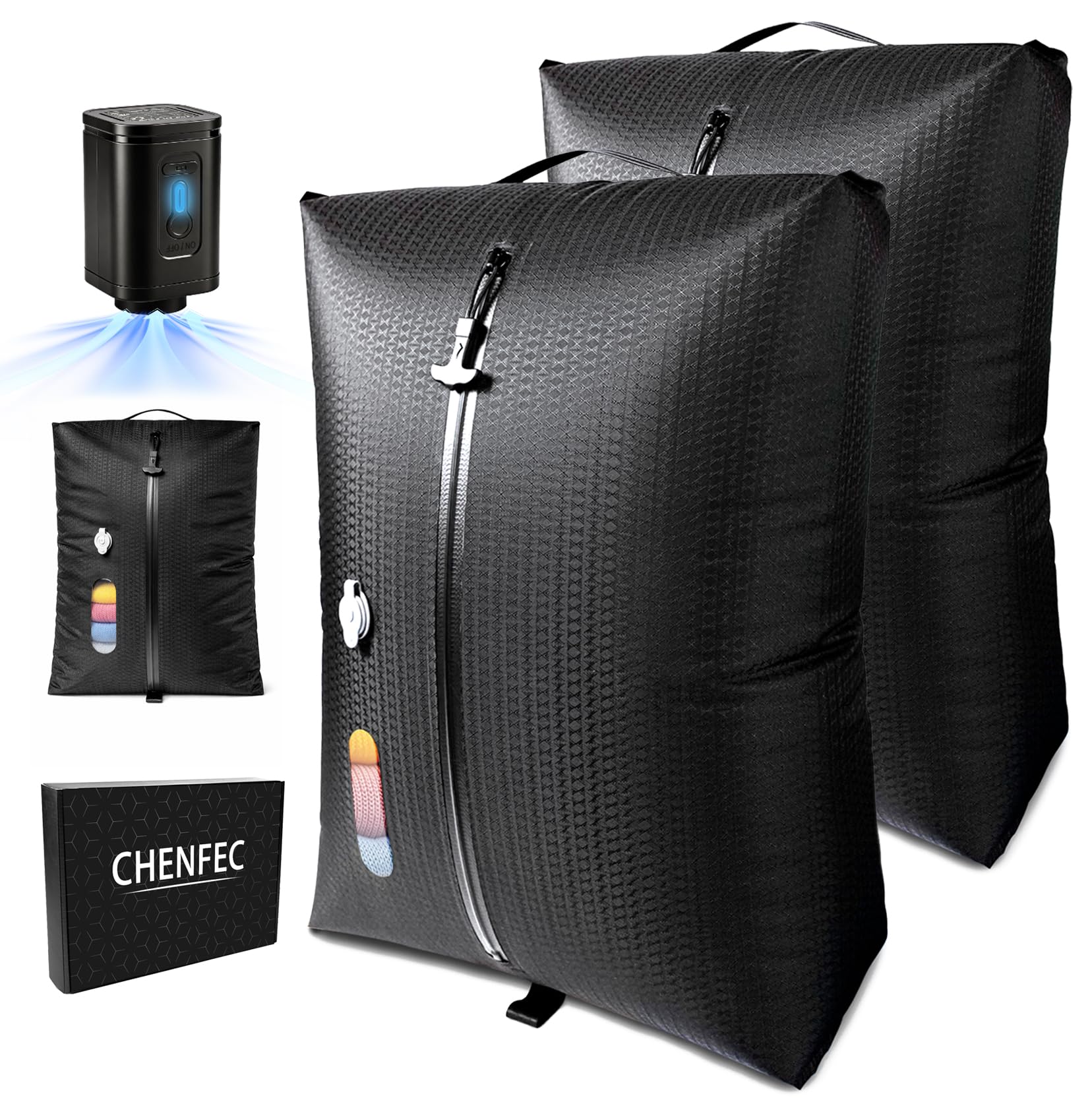 Lot de 2 sacs sous vide de voyage avec pompe, adaptés pour les valises et les sacs à dos, sacs d'emballage sous vide double couche pour vêtements et bagages, sacs d'emballage sous vide pour les