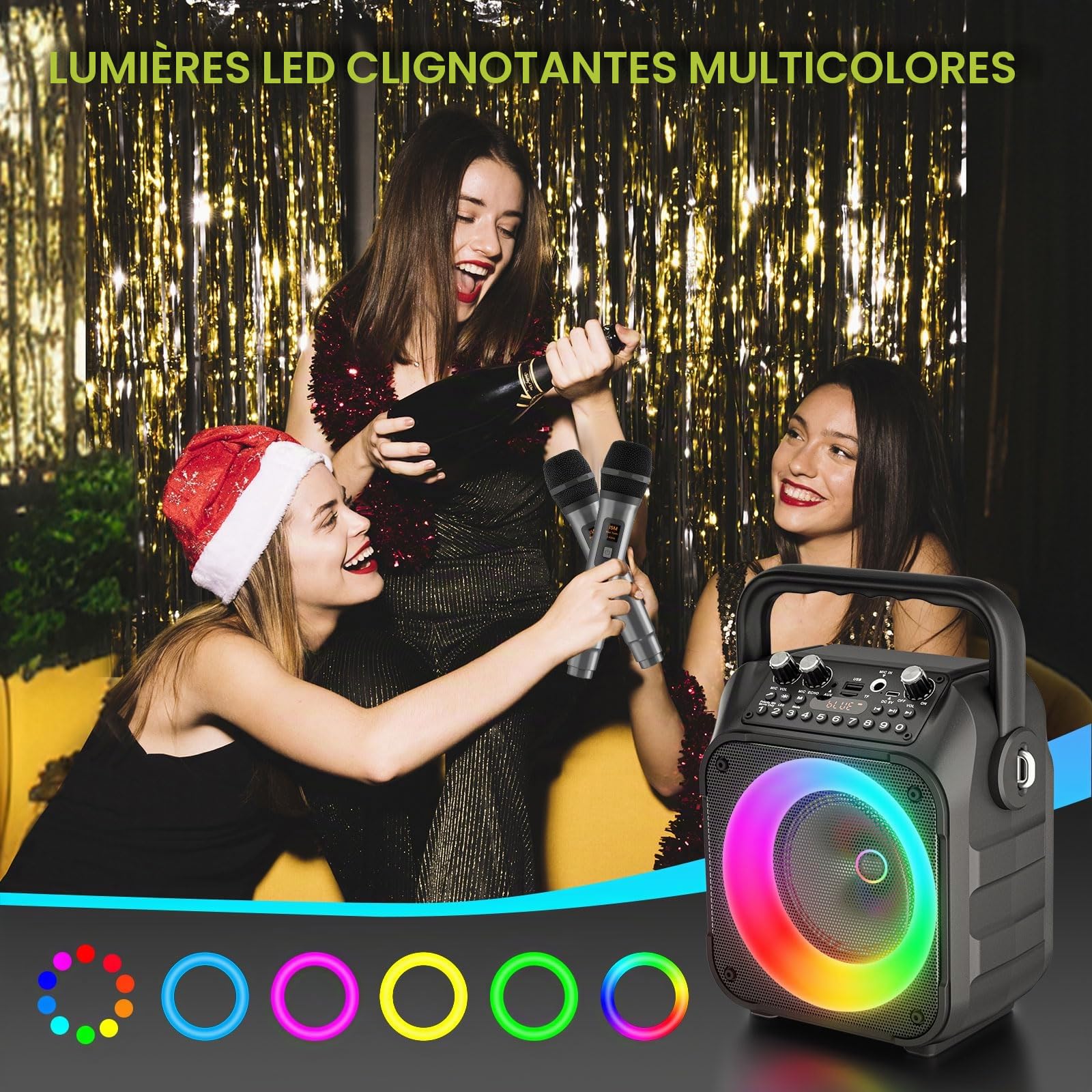 Ankuka Karaoké Adulte avec 2 Micro sans Fil Karaoke Enceinte Karaoke Bluetooth Portable avec Système Sono, Supporte TV/TWS/FM/AUX/USB/TF/REC pour Fête, Anniversaire, Maison(Noir)