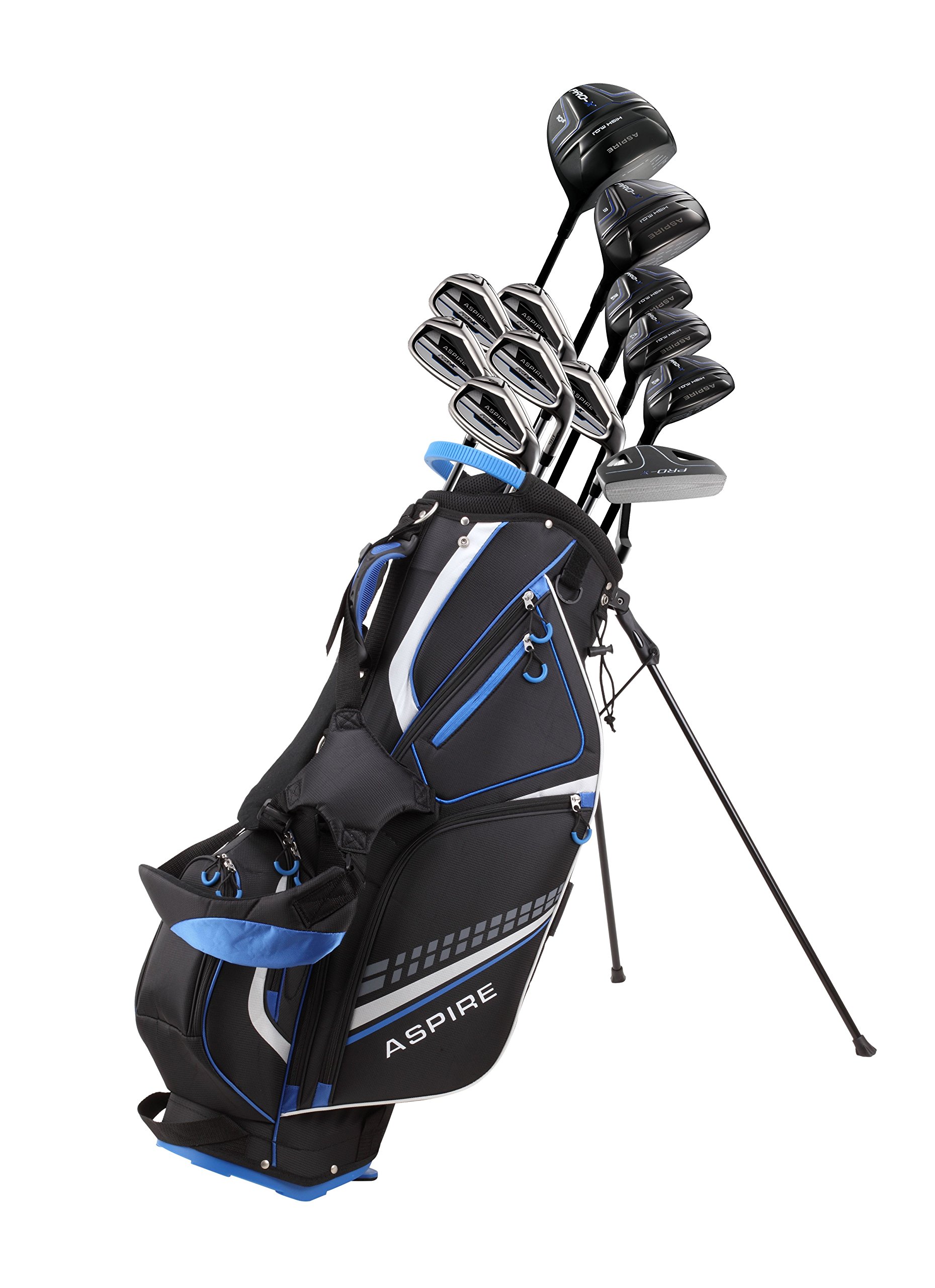 Aspire Pro-X 19-Piece Men’s Golf Clubs Full Set Right Handed, Driver, #3 Fairway Wood, 3-4-5 Hybrids, 6-SW Irons, Putter, Stand Bag & 5 H/C's, Regular & Tall Sizes, Golf Club Sets for Men