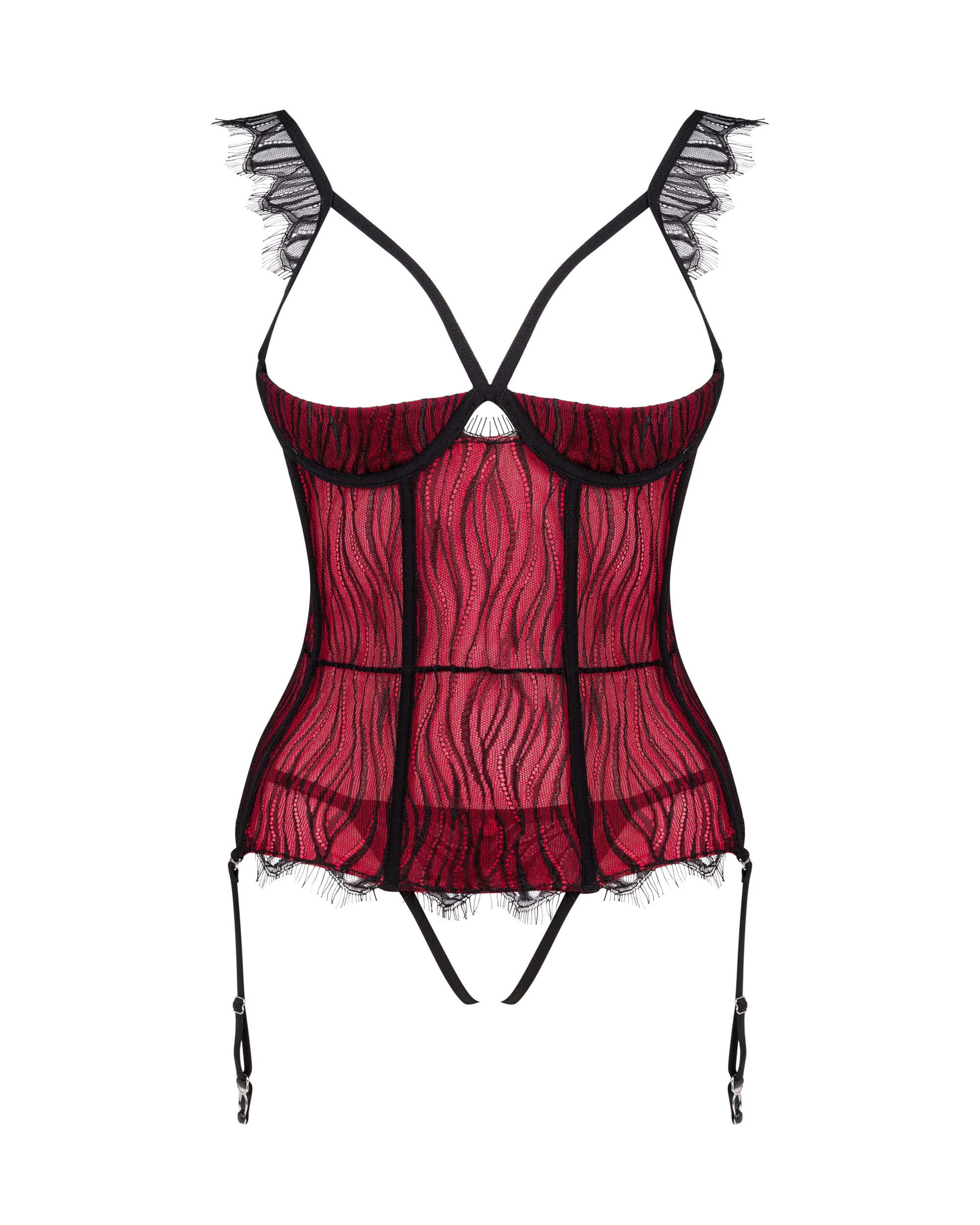 Obsessive Corsetto Femminile Erotico E Perizoma Denissa, Nero,XS/S