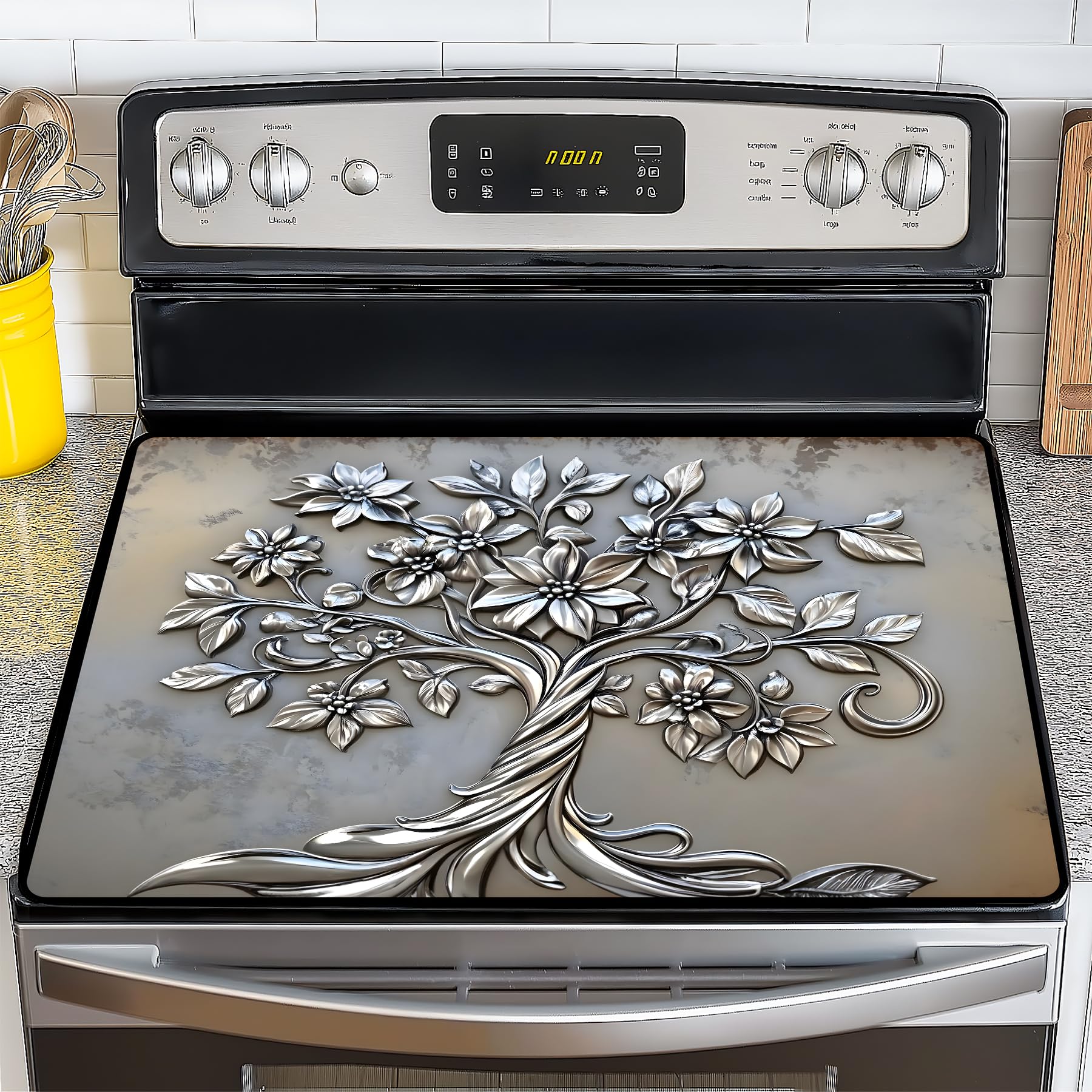 Stove Top Cover for Electric Stove,Glass Stove Top Cover, Heat Resistant Glass Cooktop Cover, Stovetop Protector, Kitchen Decor, Dish Drying Mats Cover for Ceramic Washer Top 28.5x20.5 inch