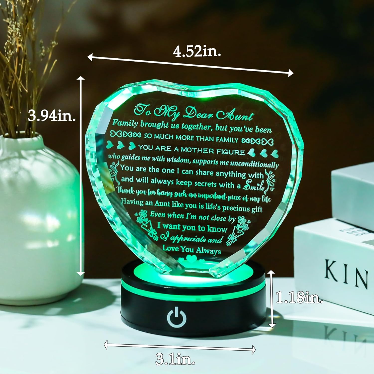 YWHL Aunt Birthday Gifts for Women with Colorful LED Base Unique Heart Gifts for Aunt from Niece Nephew Best Auntie Gift Ideas on Mothers Day Thanksgiving - Image 2