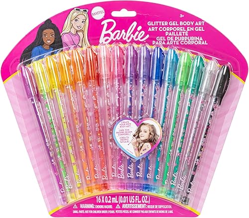 Barbie - Juego de arte corporal de 16 piezas con purpurina, colores brillantes y brillantes, a partir de 3 años Townley Girl