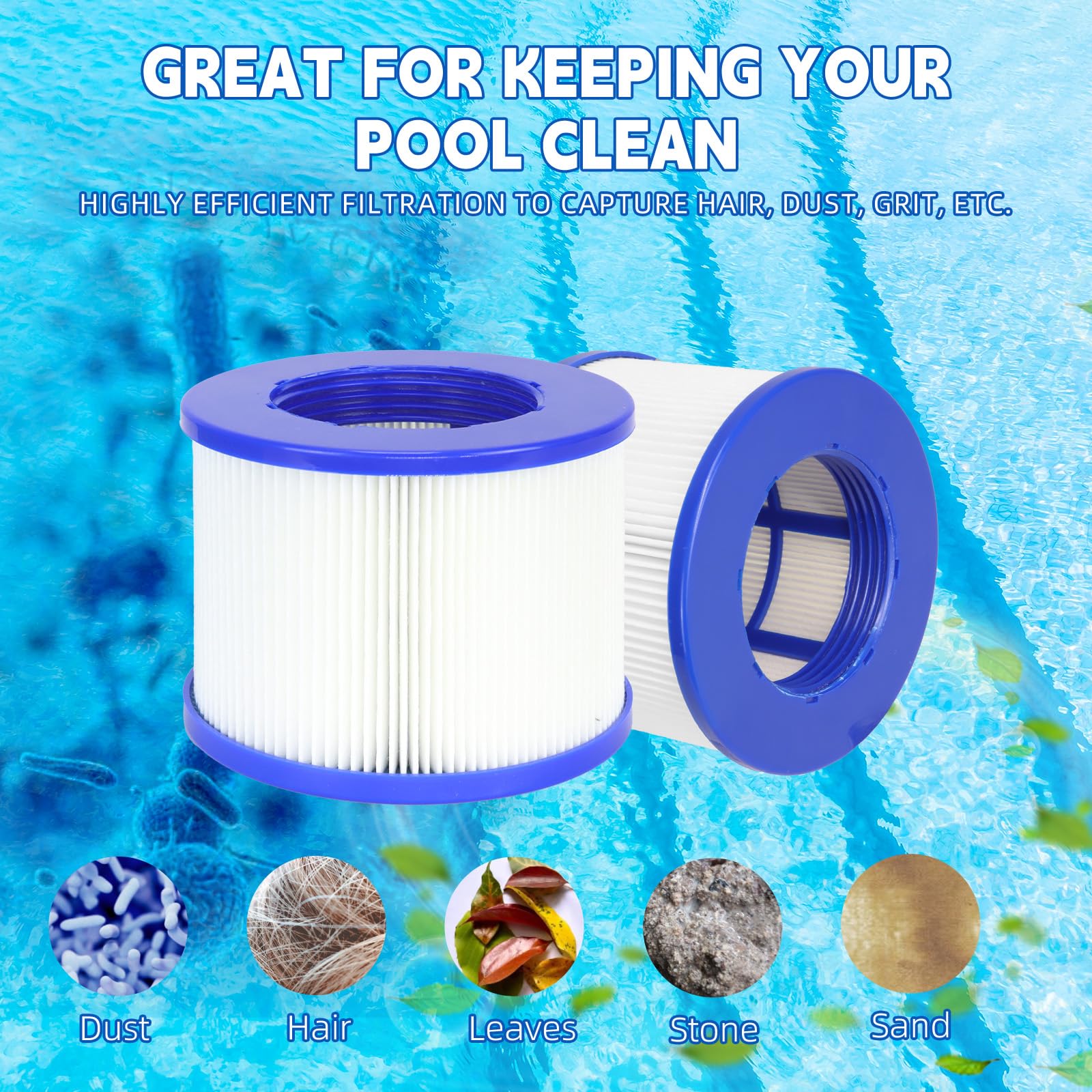 Cartucho de filtro de repuesto para bañera de hidromasaje, filtros de spa atornillados compatibles con todos los jacuzzis inflables RELXTIME, ALEKO, Wejoy, Aquaspa y otros spas (WV-SPA-8PCS)