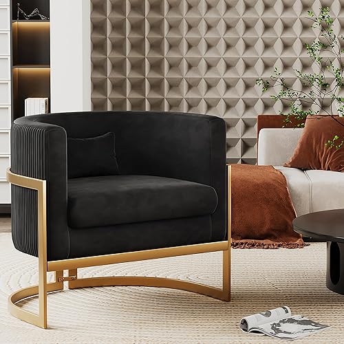 Miniatura 14 de Alunaune Silla moderna para sala de estar, sillón de terciopelo con diseño de barril de terciopelo, sillón tapizado, bañera de mediados de siglo,