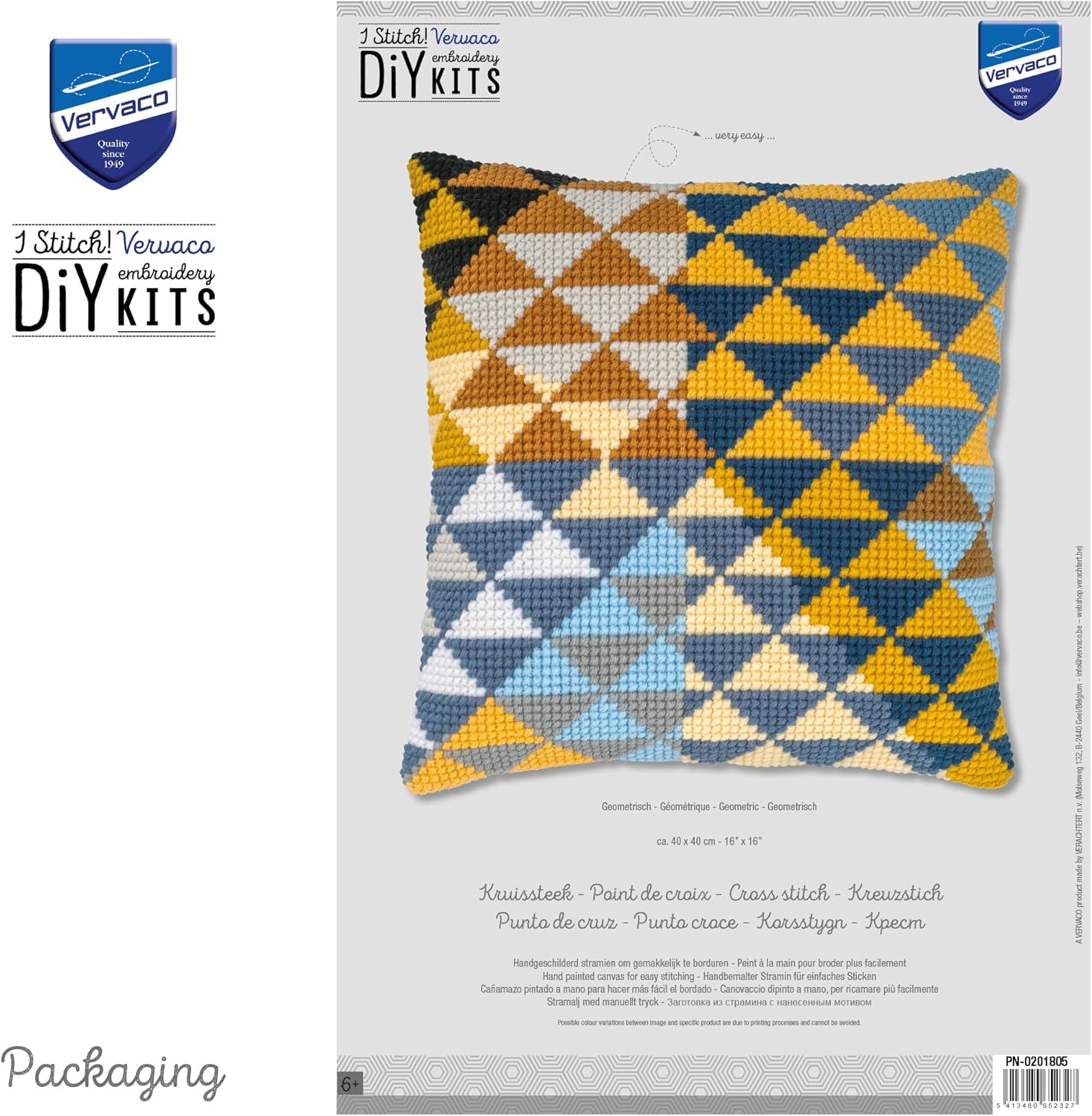 Vervaco Cross Stitch Kit Decorative Cushion GEOMETRIC Crafts Adults Decoration Embroidery Kit Beginners Complete DIY Embroidery Creative Gift ca. 40x40cm Cross Stitch Embroidery