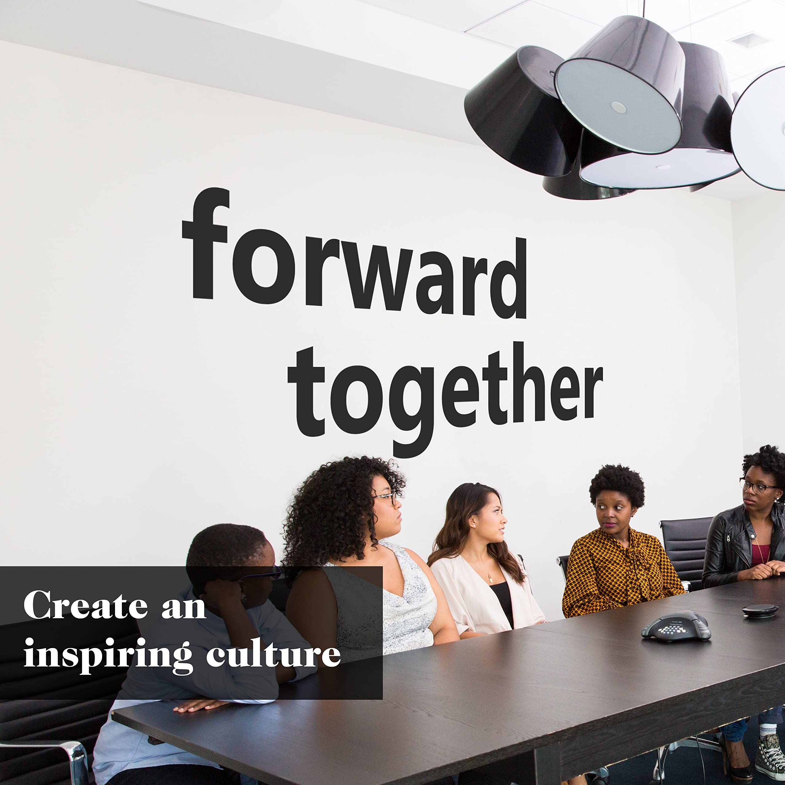 Calcomanía motivacional e inspiradora para pared de oficina, citas de vinilo para negocios, palabras de trabajo en equipo y decir decoración positiva (hacia adelante juntos)
