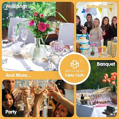 Miniatura 6 de Paquete de 6 manteles blancos para mesas rectangulares de 8 pies, 90 x 156 pulgadas, 8 pies, rectangular, a granel, tela de poliéster, lavable, para