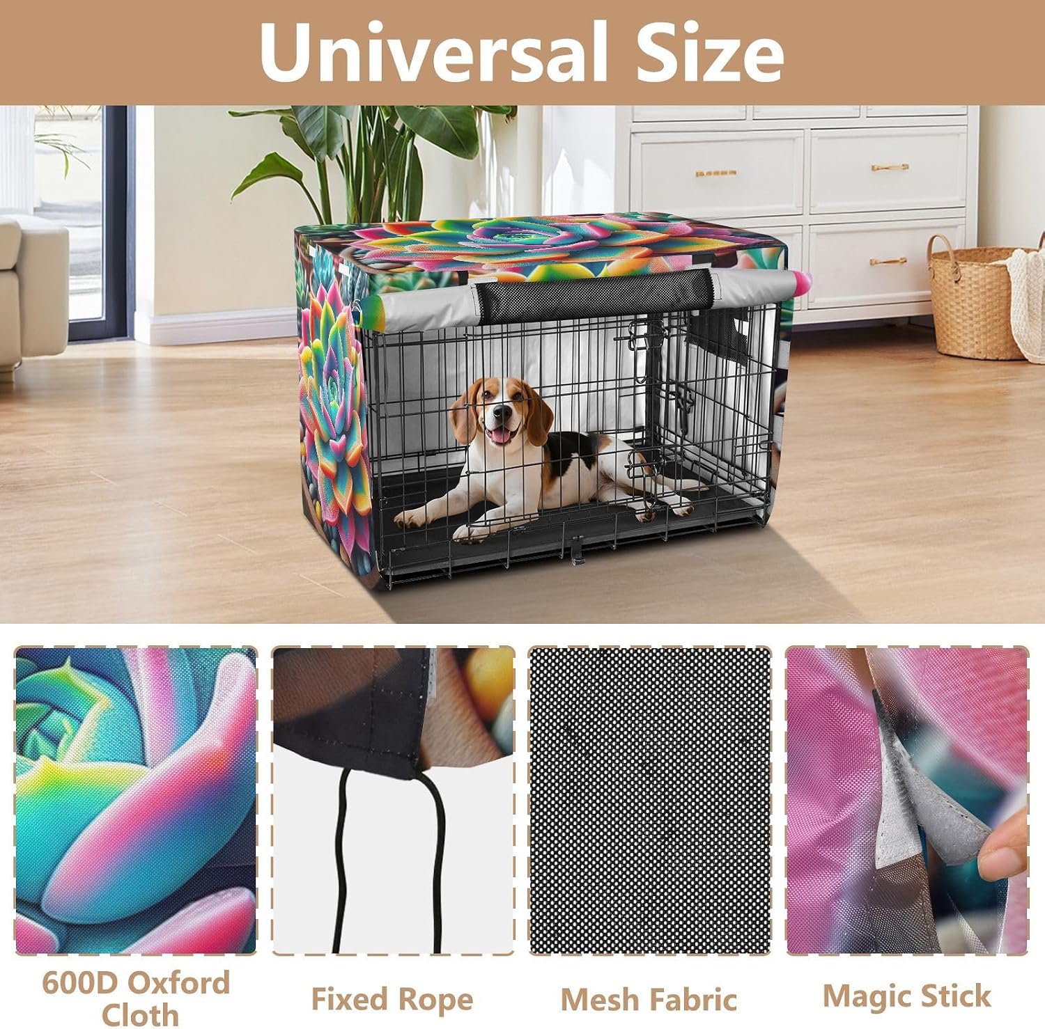 Cute Colorful Plant Dog Crate Cover Breathable, S-XL UV-Resistant Cage Cover for Indoor Pets, X-Large