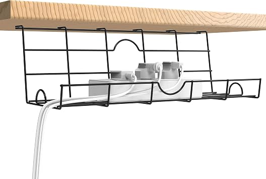 2 Pack Under Desk Cable Management Tray for Keeping Desk Cables Tidy Holds Up to 5 KG, for Office and Home Under Desk Cable Tray 16.1x 5 x 5 in, Black