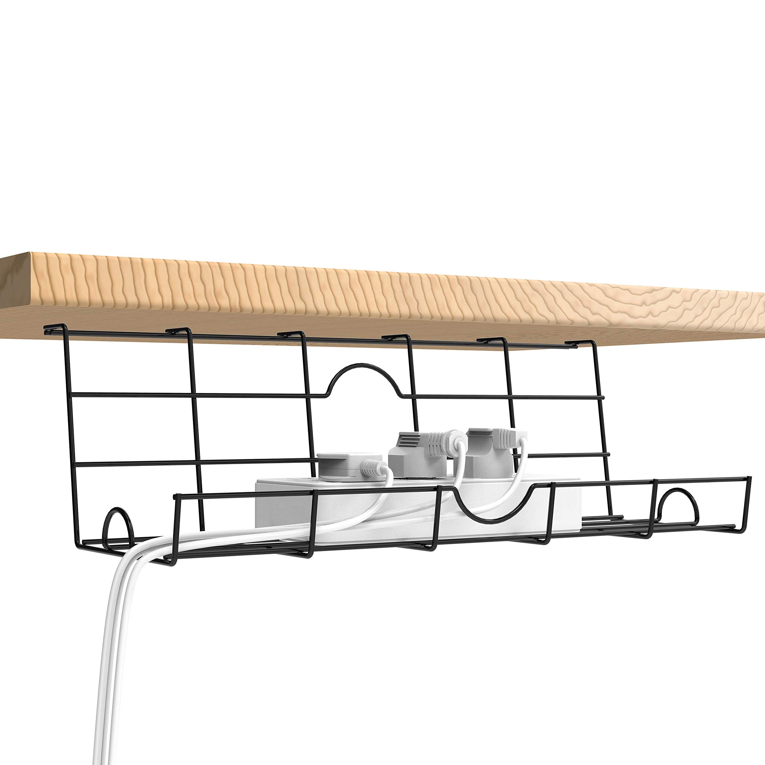 Mutool 2 Pack Under Desk Cable Management Tray for Keeping Desk Cables Tidy Holds Up to 5 KG, for Office and Home Under Desk Cable Tray 16.1x 5 x 5 in, Black