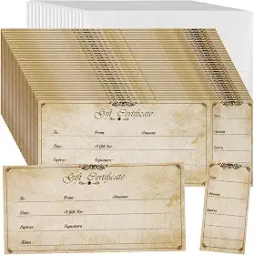 Nuanchu 100 conjuntos de vales de presente para negócios, cartões de presente em branco, de Natal, vales de presente, vouchers, cartões de cupão com 100 envelopes para salão, spa, restaurantes