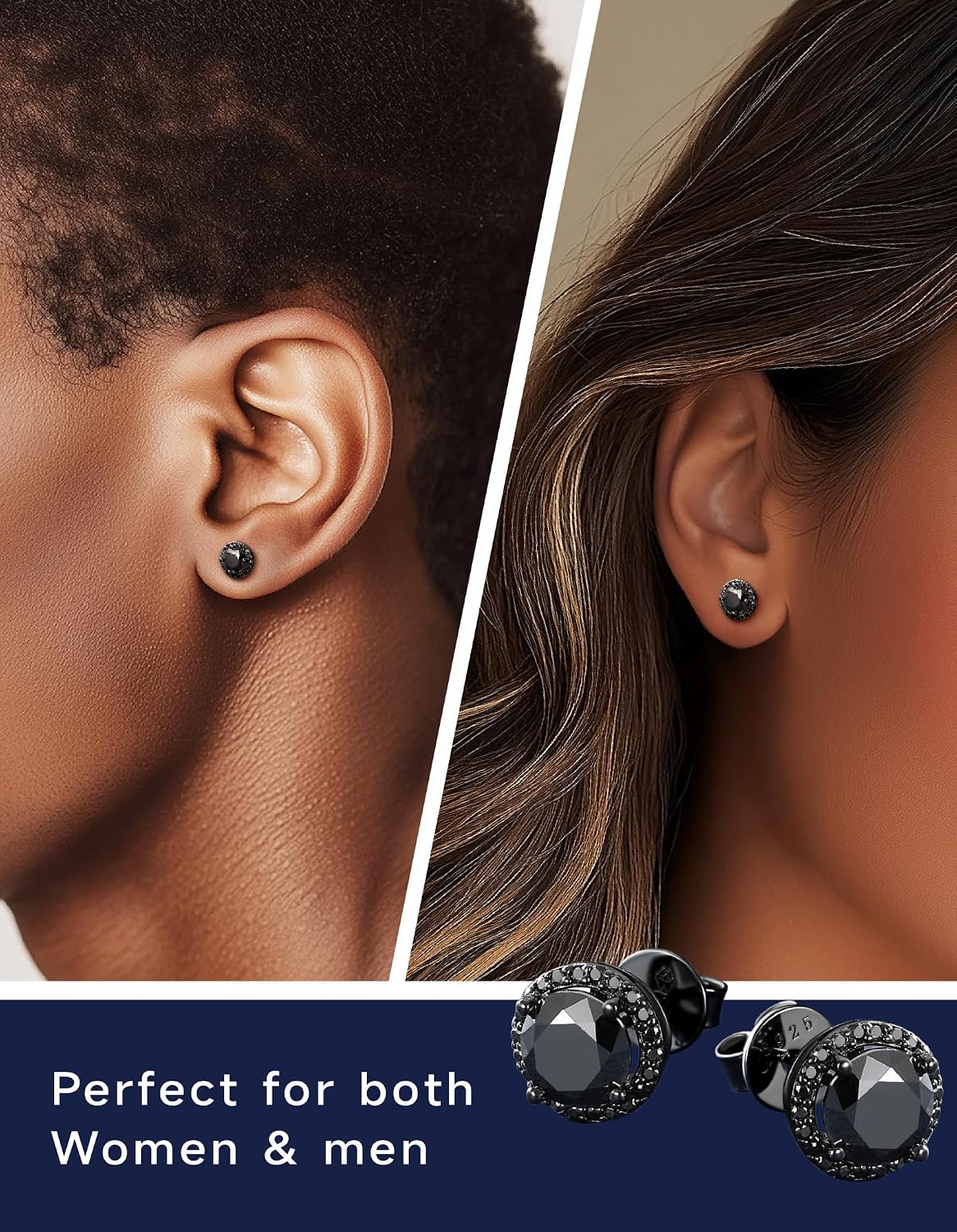 MomentWish Black Moissanite Stud Earrings D Color VVS1 Diamond 925 Sterling Silver Halo Studs Onyx Stud Earring For Women Men