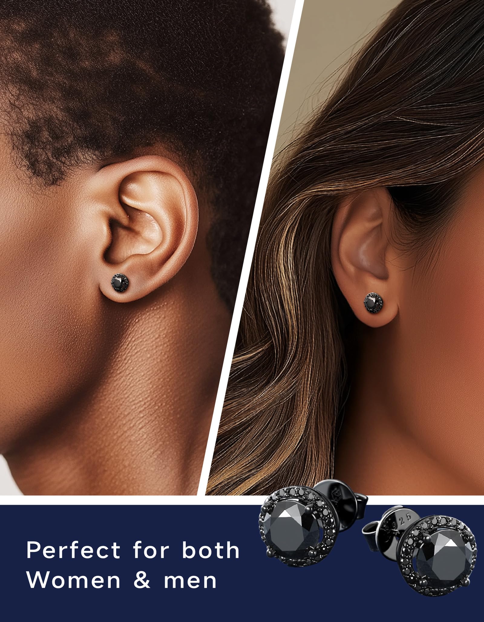 MomentWish Pendientes Hombre Negro, 0.6-4 Quilates Moissanita Diamante Pendientes Plata de Ley 925 Antialérgico con Certificado GRA Regalo Hombre 4/5/5.5/6.5/8mm