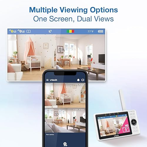 Miniatura 13 de VTech Monitor de bebé WiFi inteligente de 2 cámaras con cámara FHD de 1080p y pantalla IPS HD de 5", aplicación gratuita con video en movimiento,