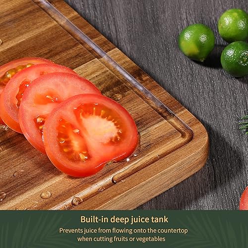 Miniatura 3 de Juego de 3 tablas de cortar de madera para cocina, tabla de cortar gruesa, juego de tablas de cortar grandes de madera con ranura profunda para jugo