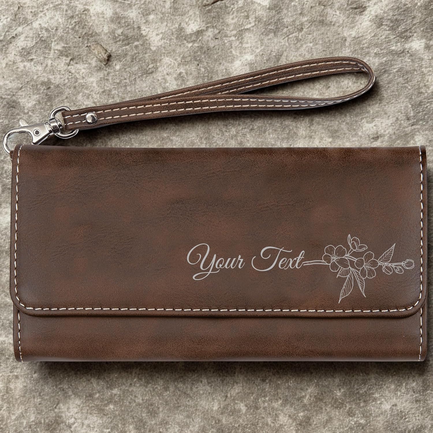 Custom Laser Engraved Women's Leatherette Wallet with Strap Name & Birth Flower, Personalized Birthday Gift Engraved Bifold Wristlet - Image 8