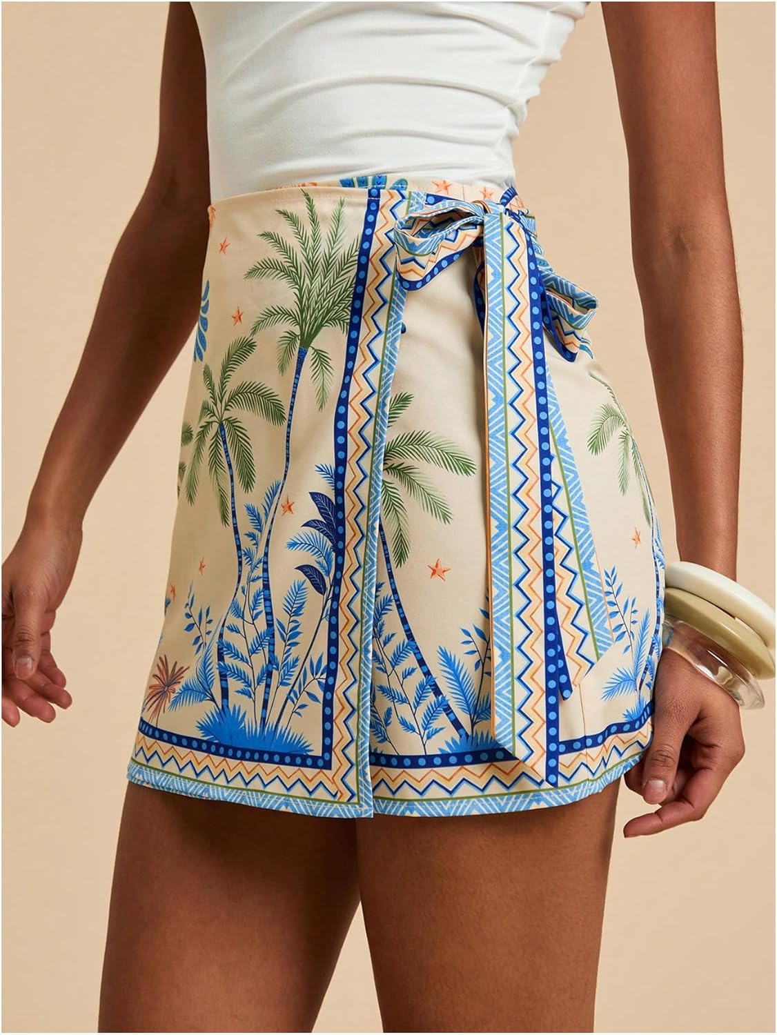 MAKEMECHIC Women's Summer Boho Wrap Mini Skirt Beach Vacation Short Skirts - Image 3