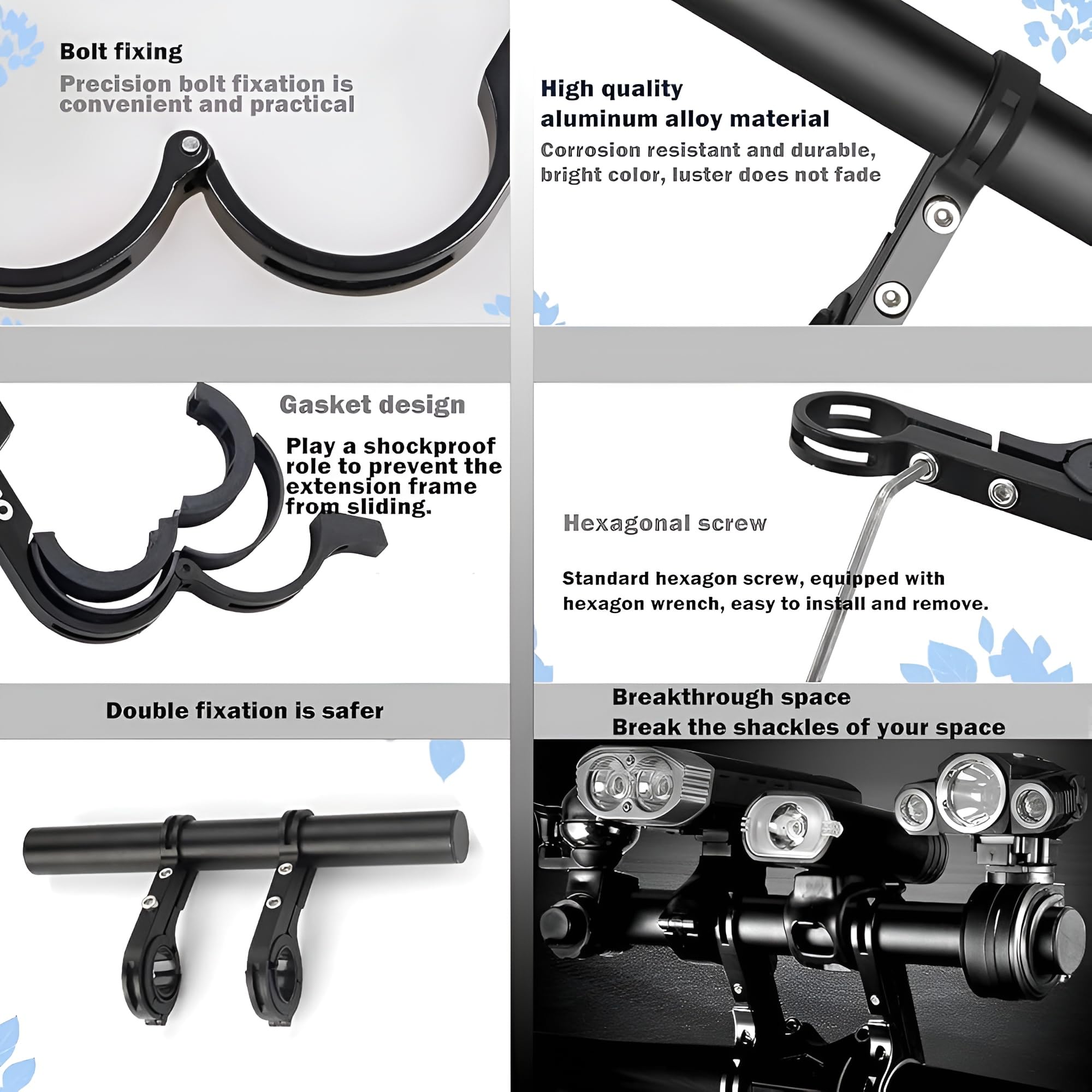 Adjustable Handlebar Stem Riser/Extender - Improve Cycling Posture & Comfort। handle extension (Alloy, Black, 1set)