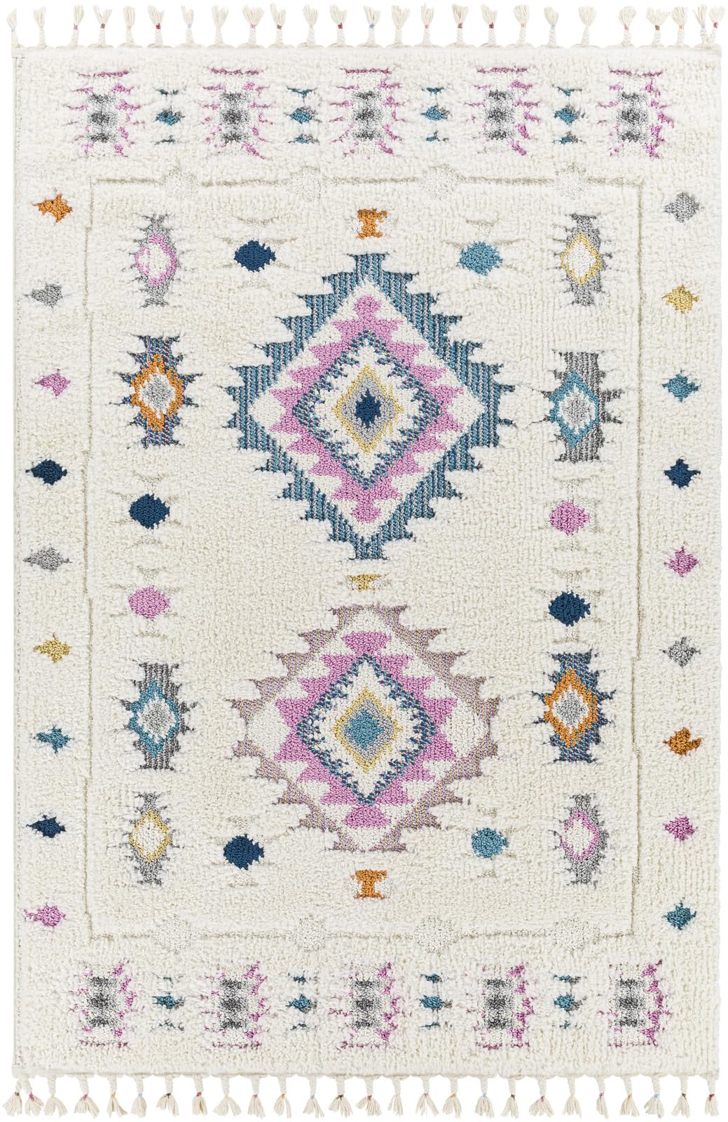 Livabliss SUVA Teppich Wohnzimmer Boho, großer Teppich Schlafzimmer 160x213 cm - Teppiche für Esszimmer mit geometrischem Muster, Skandinavischer Wohnzimmerteppich modern in Creme, Blau, Lavendel
